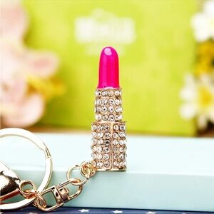 Pink Rhinestone Lipstick Keychain